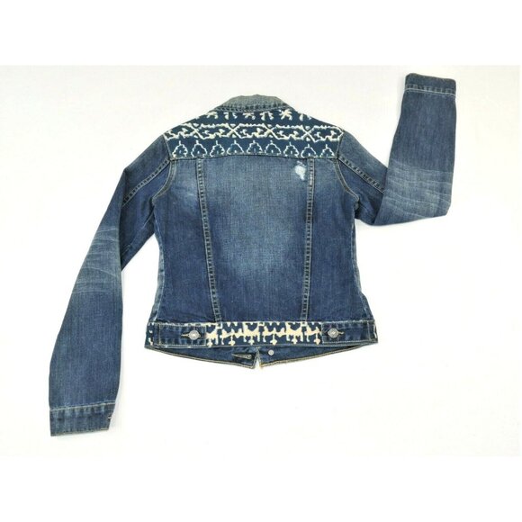 Anthroplogie Artisan De Luxe  Blue Denim Jean Jacket w Batik Womens X Small EUC - Picture 4 of 12